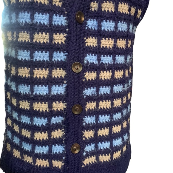 Vintage homemade blue and gray knit sweater vest approx size Large - Picture 2 of 6